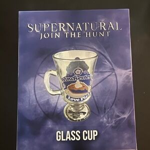 Supernatural Glass Cup with Blue and White Design